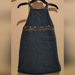 Vintage Esprit Denim Kids Dress with Floral Embroidery